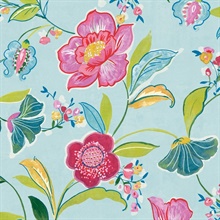 Painterly Floral  Light Aqua Peel and Stick Wallpaper