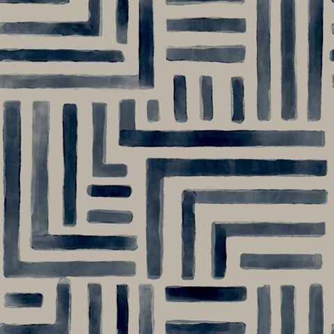 Painterly Labyrinth Navy Watercolor Geometric Wallpaper