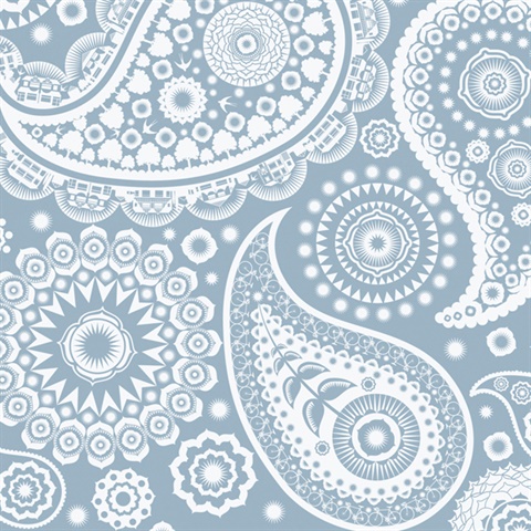 Paisley Crescent - Chalkhill Blue colourway wallpaper