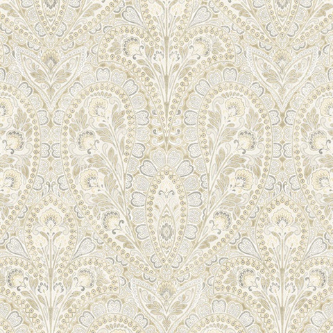 Paisley Yellow, Grey & Brown Wallpaper