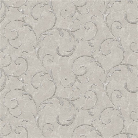 Grey & Silver Palazzo Scroll Wallpaper