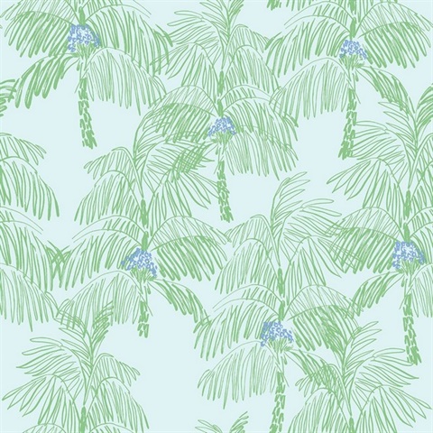 Palm Beach Botanical Baby Blue & Seafoam Peel and Stick Wallpaper