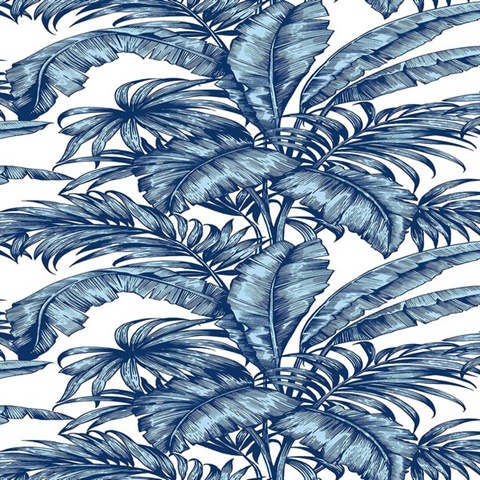 Palm Jungle Botanical Marine Blue Peel and Stick Wallpaper