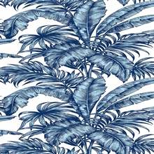 Palm Jungle Botanical Marine Blue Peel and Stick Wallpaper
