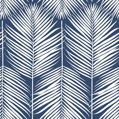Palm Silhouette Botanical Coastal Blue Peel and Stick Wallpaper