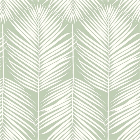 Palm Silhouette Botanical Pastel Green Peel and Stick Wallpaper