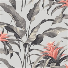 Palma Metallic Silver & Coral Peel and Stick Wallpaper