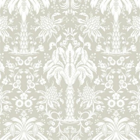 Palmetto Palm Beige Damask Textured Paperweave Wallpaper