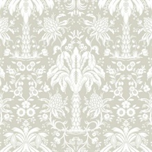 Palmetto Palm Beige Damask Textured Paperweave Wallpaper