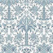 Palmetto Palm Blue Damask Textured Paperweave Wallpaper