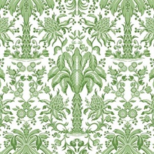 Palmetto Palm Green Damask Textured Paperweave Wallpaper