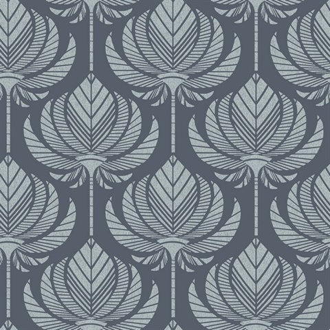 Palmier Navy Blue Abstract Lotus Fan Wallpaper