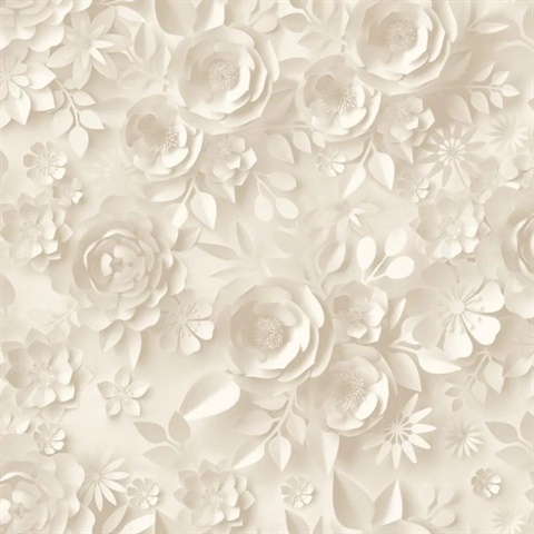 Paper Flowers Beige Wallpaper