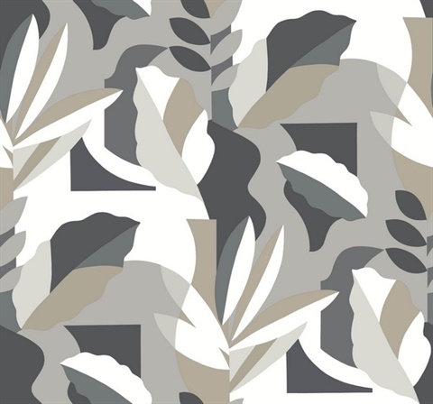 Papier Colle Black & White Modern Tropical Wallpaper