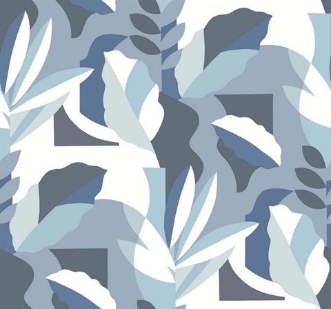 Papier Colle Blue Modern Tropical Wallpaper