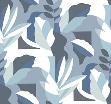 Papier Colle Blue Modern Tropical Wallpaper
