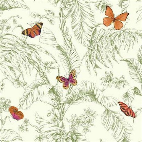 Green Papillon Butterfly and Leaf Wallpaper