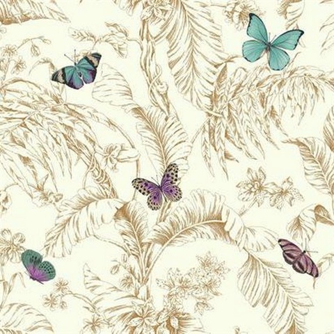 Rose Gold Papillon Butterfly and Leaf Wallpaper