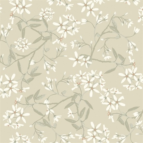 Paradis Beige Bouquet Toss Wallpaper