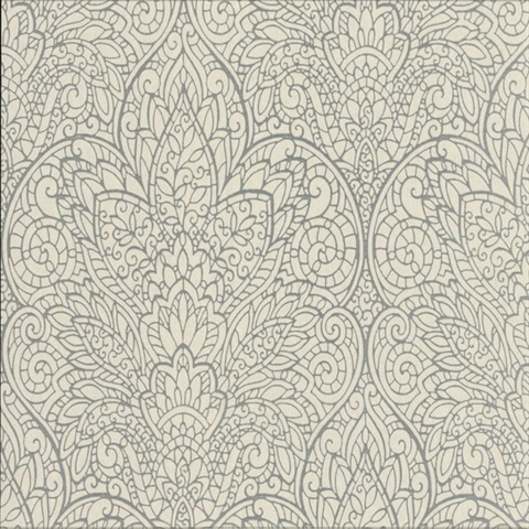 Cream & Silver Metallic Foil Paradise Floral Wallpaper