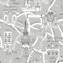 Paris Scene Illustration Argos Grey Peel and Stick Wallpaper
