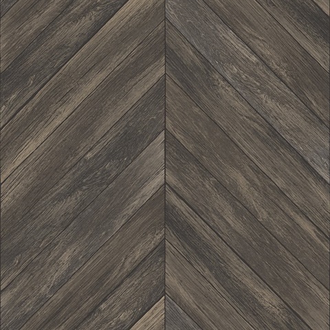 Parisian Dark Brown Chevron Wood Wallpaper