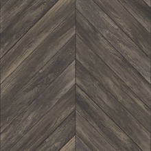 Parisian Dark Brown Parquet Herringbone Wood Wallpaper