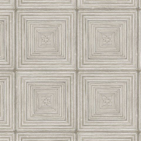Parquet Geometric Beige Wood Squares Wallpaper