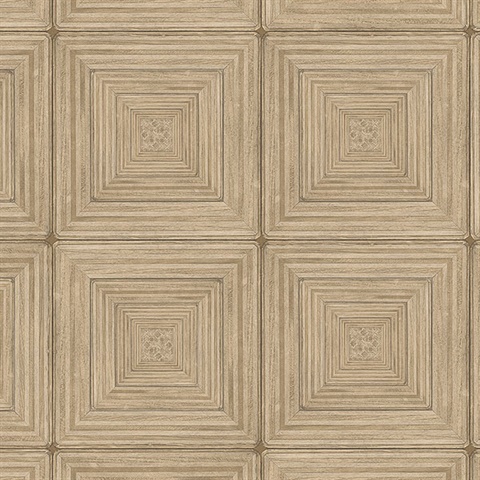 Parquet Geometric Light Brown Wood Squares Wallpaper