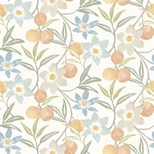 Passiflora Apricot Fruit and Floral Wallpaper