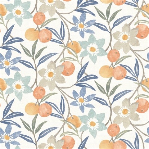 Passiflora Blue Fruit and Floral Wallpaper