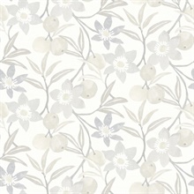 Passiflora Grey Fruit and Floral Wallpaper