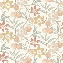 Passiflora Peach Fruit and Floral Wallpaper