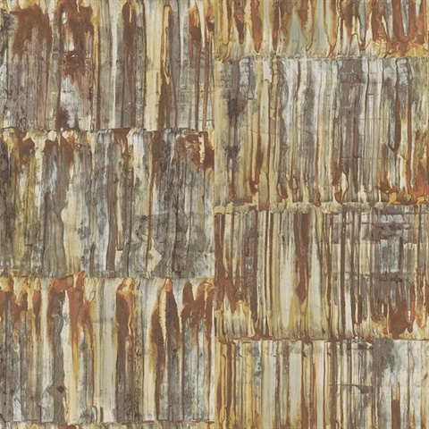 Patina Brass Faux Metal Panels Wallpaper