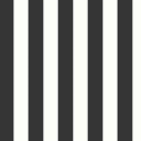 Formal Thin Stripe Black Silver and White Wallpaper