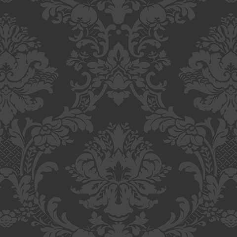 Small Floral Damask Black Wallpaper