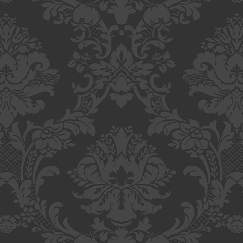 Small Floral Damask Black Wallpaper