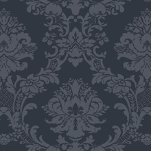 Small Floral Damask Navy Blue Wallpaper
