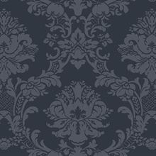 Small Floral Damask Navy Blue Wallpaper