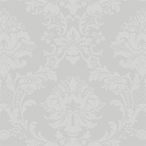 Small Floral Damask Silver Wallpaper