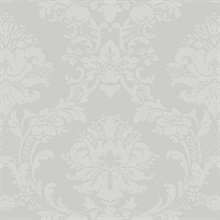 Small Floral Damask Silver Wallpaper