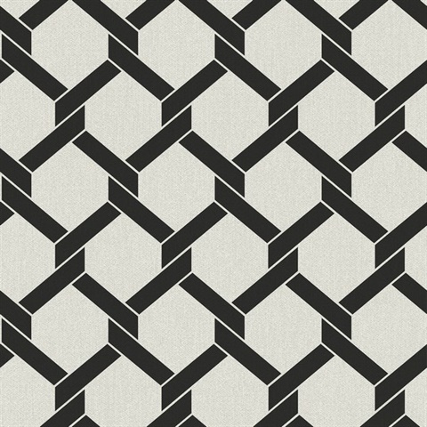 Payton Black Textured Hexagon TrellisWallpaper