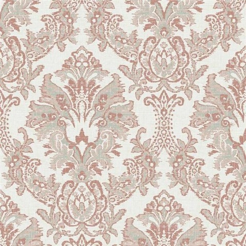 Peach Bold Borcade Damask Wallpaper