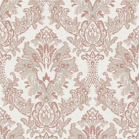 Peach Bold Borcade Damask Wallpaper