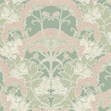 Peach &amp; Green Yarrow Nouveau Wallpaper