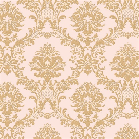 Peach Ornate Classic Damask Wallpaper