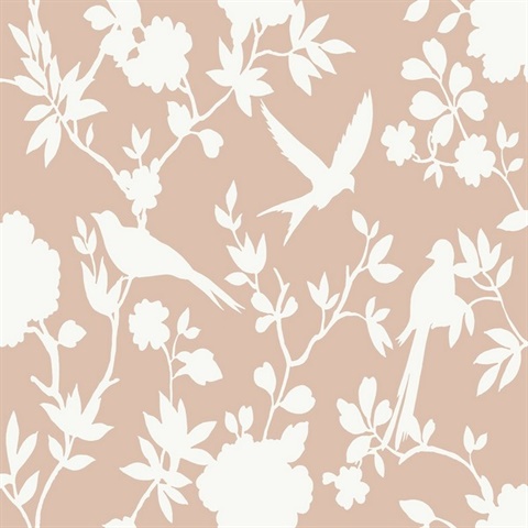 Peach Petal Kauai Bird Toile Wallpaper