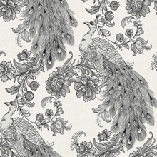 Peacock Bird Ivory & Ebony Peel and Stick Wallpaper