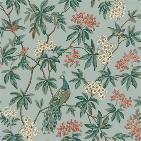 Peacock Estate Blue Wallpaper