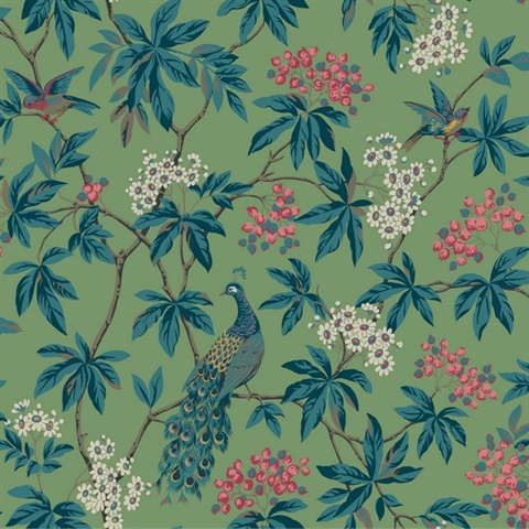 Peacock Estate Green Wallpaper